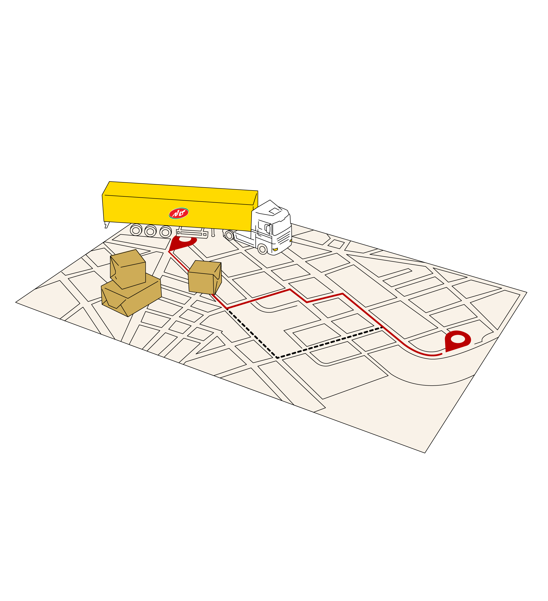 تصویر خطی کامیون کاله برای حمل محصولات روی نقشه تا مقصد موردنظر